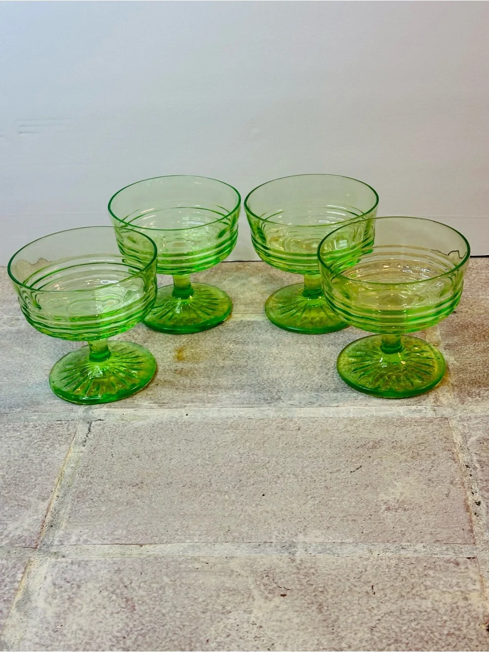 Vintage Anchor Hocking Uranium “Vaseline” Glass Footed Sherbet (set of 4)